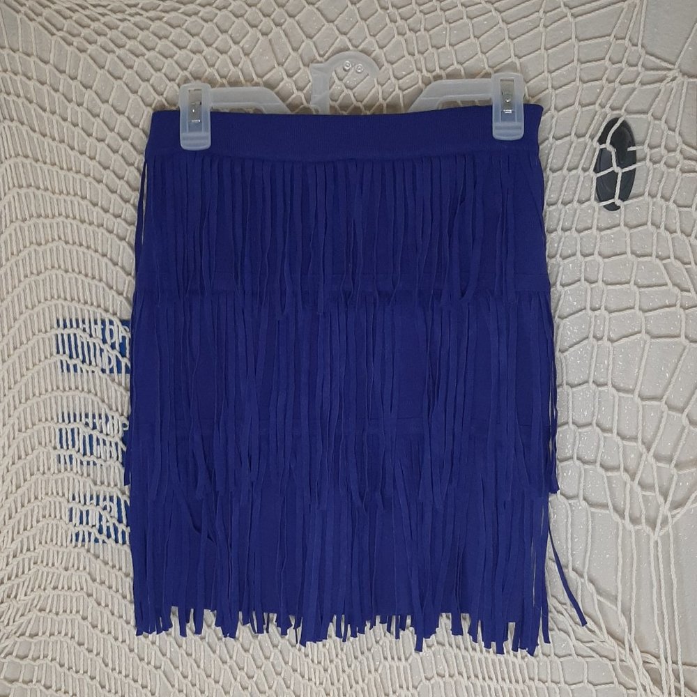 S Bright Blue Endless Rose Fringe Skirt